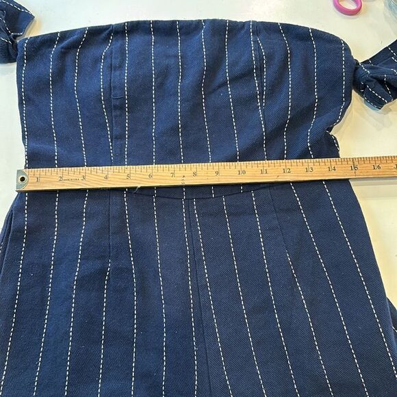 J.O.A. Sunny Sensation Navy Blue Striped Off-the-Shoulder Romper Med - Picture 5 of 8